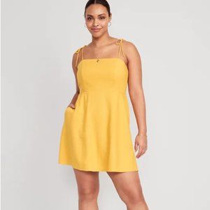 Fit & Flare Tie-Strap Linen-Blend Mini Dress